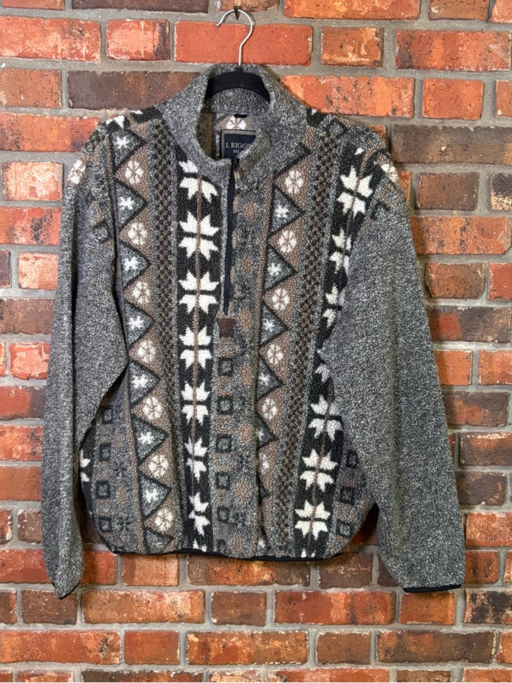 J. Riggings mens 1/4 zip mock neck fair isle southwestern sweater gray M